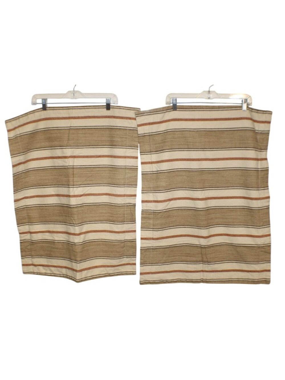 Pair Pottery Barn Wheaton Linen Stripe Standard Pillow Shams Tan Rust Brown Set